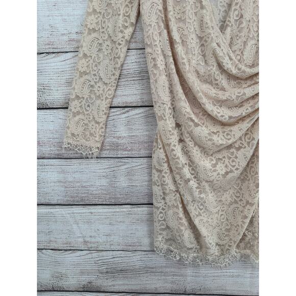 Free People Lace Wrap Dress Womens Medium Pink Cream Rough Hem Ruched Side - Picture 4 of 11